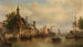 Stara portowa hala hanzeatycka nad rzeką Meuse w Rotterdam - Elias Pieter van Bommel — widok dzieła