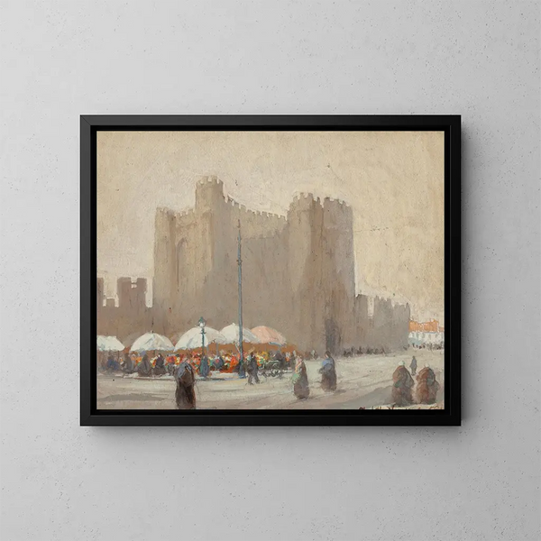Sprzedawcy kwiatów belgijskich w zamku Gravensteen, Gand, Belgia - Elizabeth Nourse — oprawiony obraz na ścianie