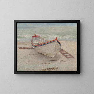 Łódź rybacka na plaży - Emil Carlsen — oprawiony obraz na ścianie