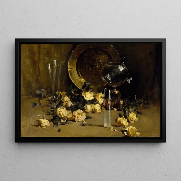 Martwa natura z żółtymi różami - Emil Carlsen — oprawiony obraz na ścianie