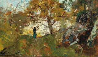 Emil Jakob Schindler - Woodland Path with decorative figures.webp