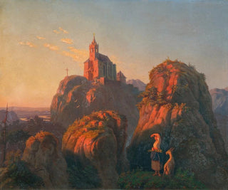 Emil Ludwig Lhr - Landschaft mit Kirche am Abend.webp