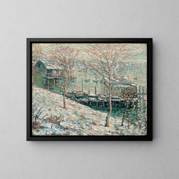 Scena zimowa na rzece Harlem - Ernest Lawson — oprawiony obraz na ścianie