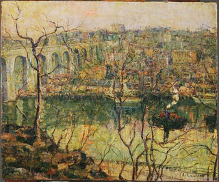 Podniesiony most pod rosnącym księżycem - Ernest Lawson — widok dzieła
