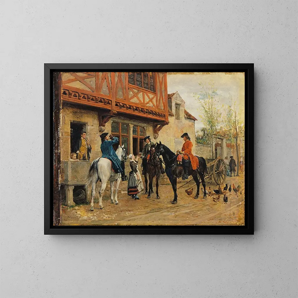 Zatrzymanie się w gospodzie - Ernest Meissonier — oprawiony obraz na ścianie