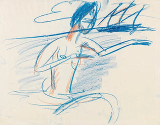Akt kąpielowy z żaglowcem - Ernst Ludwig Kirchner — widok dzieła