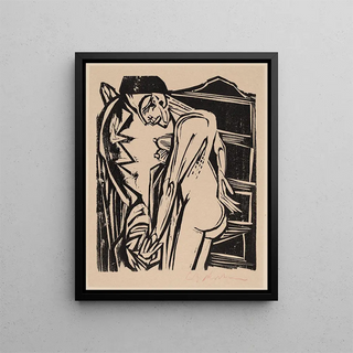 kobiecy Nu przed meblem - Ernst Ludwig Kirchner — oprawiony obraz na ścianie
