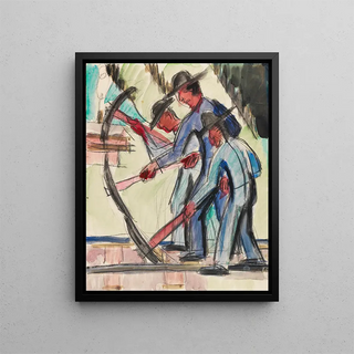 Robotnicy kolei i robotnicy drogowi - Ernst Ludwig Kirchner — oprawiony obraz na ścianie