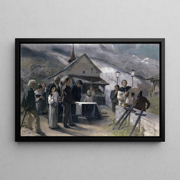 Pogrzeb po osuwisku ziemi w Spiringen Uri 1887 - Ernst Stückelberg — oprawiony obraz na ścianie