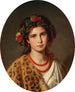 Portret dziewczynki z koroną róż we włosach i skórą lamparta - Eugen Felix — widok dzieła