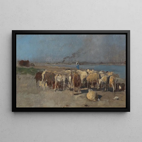 Troupeau de moutons le soir - Eugen Jettel — oprawiony obraz na ścianie