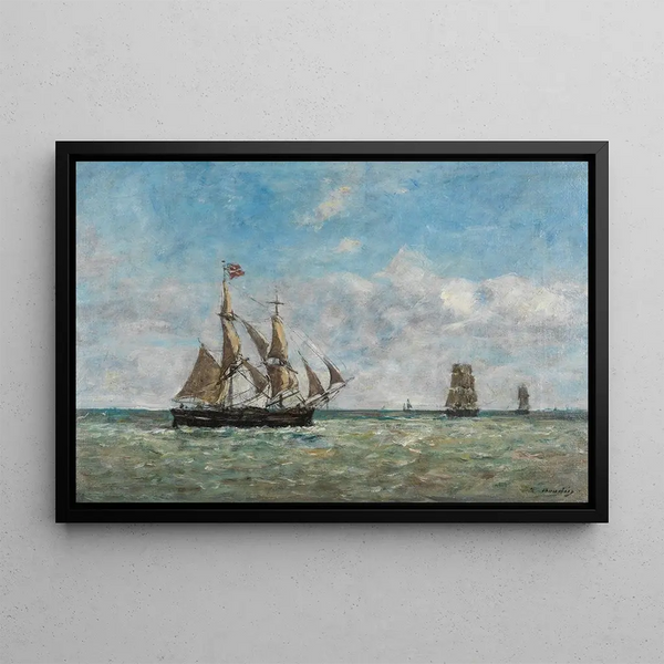 Łodzie rybackie przed Trouville - Eugène Boudin — oprawiony obraz na ścianie