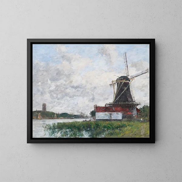Moulin na brzegach Mozy w Dordrecht - Eugène Boudin — oprawiony obraz na ścianie