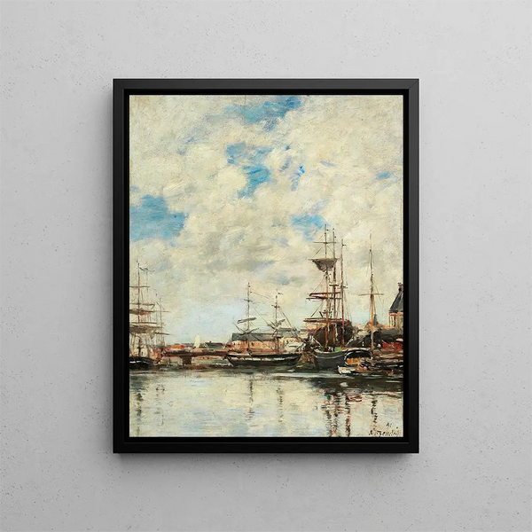 Dunkierka jachty nabrzeże - Eugène Boudin — oprawiony obraz na ścianie