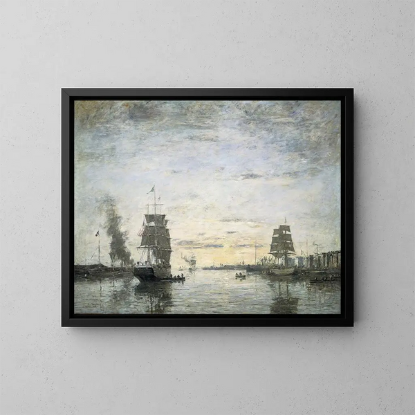 Wejście do portu, Le Havre - Eugène Boudin — oprawiony obraz na ścianie