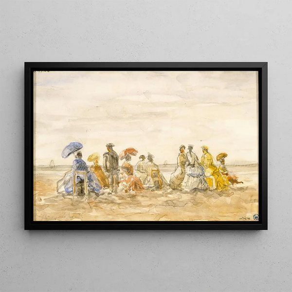 Figures sur la plage de Trouville - Eugène Boudin — oprawiony obraz na ścianie
