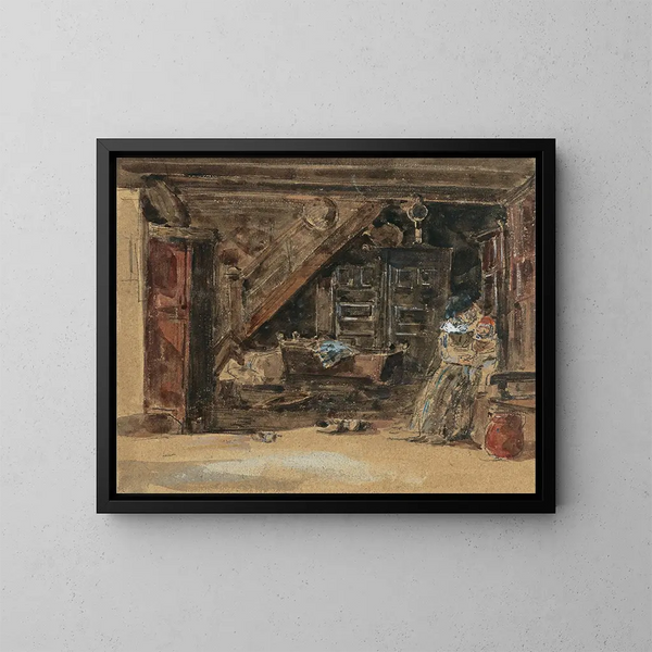 wewnętrzny bretoński, akwarela - Eugène Boudin — oprawiony obraz na ścianie