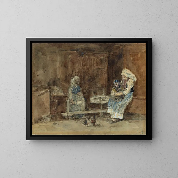 wnętrza bretońskiego, macierzyństwo - Eugène Boudin — oprawiony obraz na ścianie