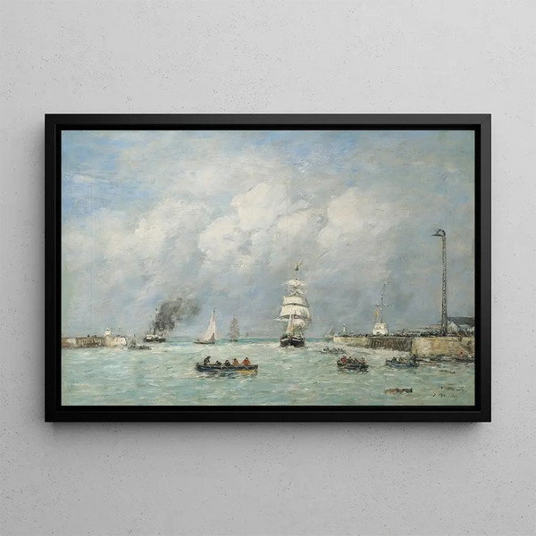 Le Havre, wejście do portu - Eugène Boudin — oprawiony obraz na ścianie