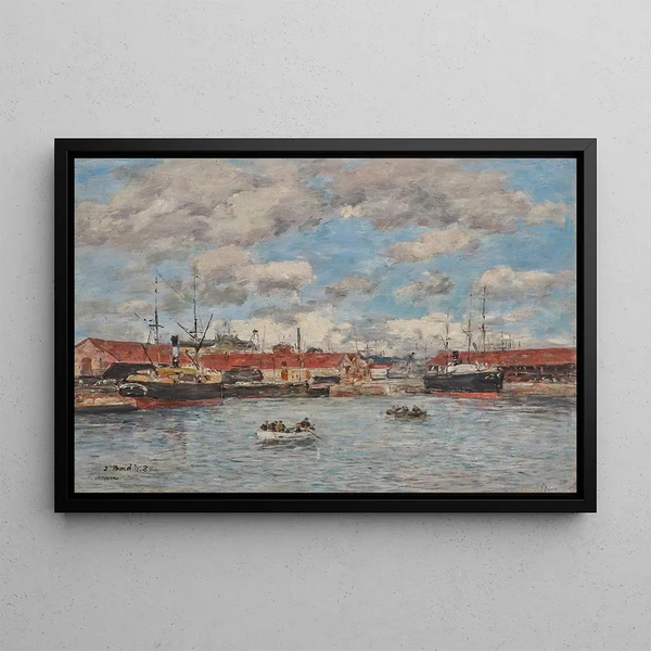 Le Havre, basen doków - Eugène Boudin — oprawiony obraz na ścianie