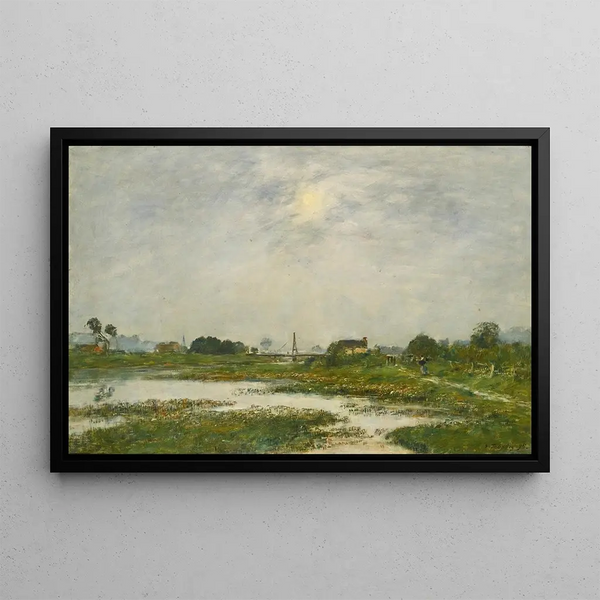 Brzegi rzeki Touques podczas dużych przypływów - Eugène Boudin — oprawiony obraz na ścianie