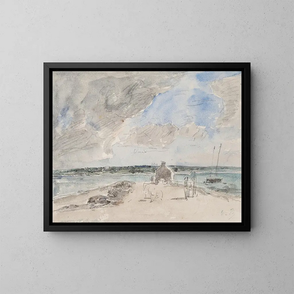 Plougastel, przejście u ujścia rzeki Landerneau - Eugène Boudin — oprawiony obraz na ścianie