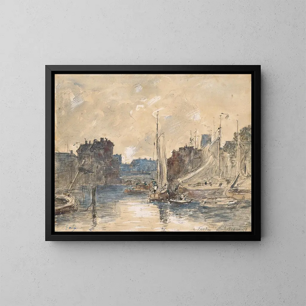 Port w Rotterdamie - Eugène Boudin — oprawiony obraz na ścianie