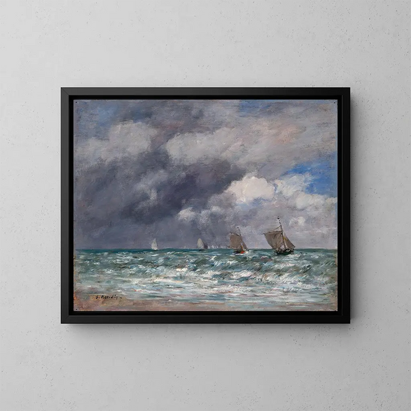 Żaglowce w pobliżu Trouville - Eugène Boudin — oprawiony obraz na ścianie