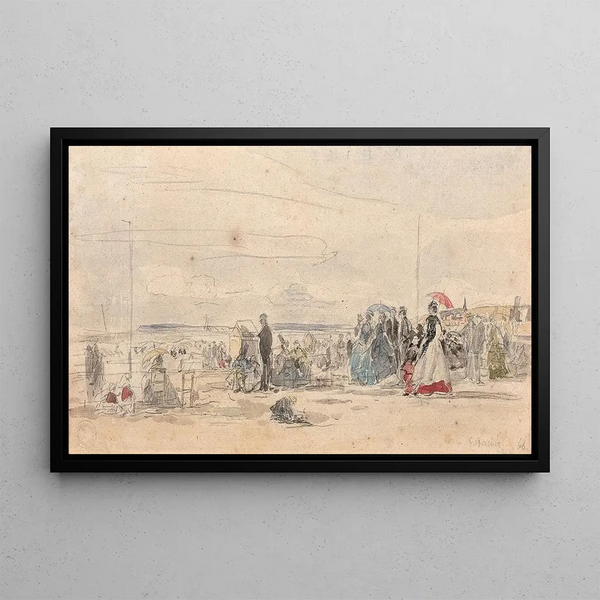 Scena plażowa Deauville - Eugène Boudin — oprawiony obraz na ścianie