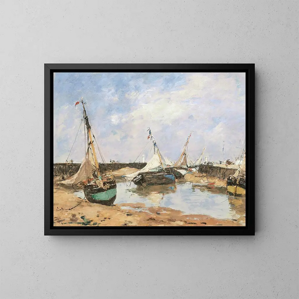 Łodzie w Trouville między molo - Eugène Boudin — oprawiony obraz na ścianie