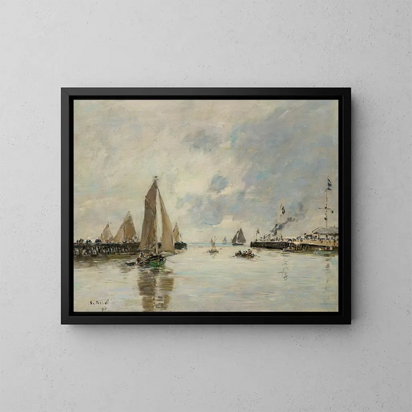 Trouville, molo przy przypływie - Eugène Boudin — oprawiony obraz na ścianie