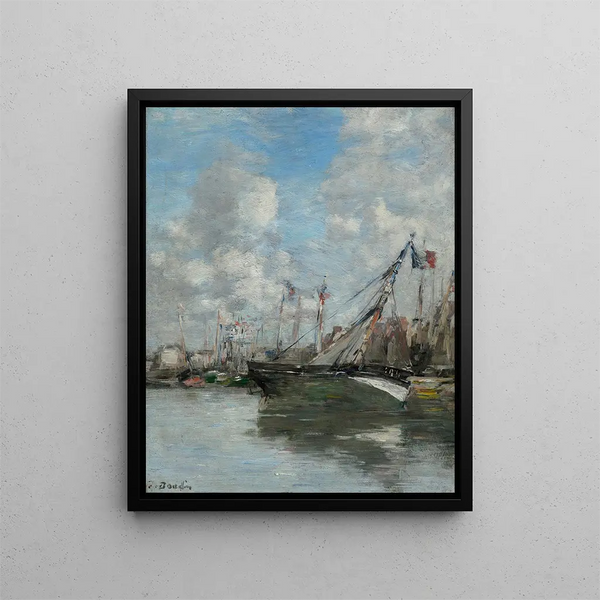 Trouville, zatopione łodzie - Eugène Boudin — oprawiony obraz na ścianie