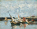 Łodzie w Trouville, przypływ niskiego poziomu - Eugène Boudin — widok dzieła