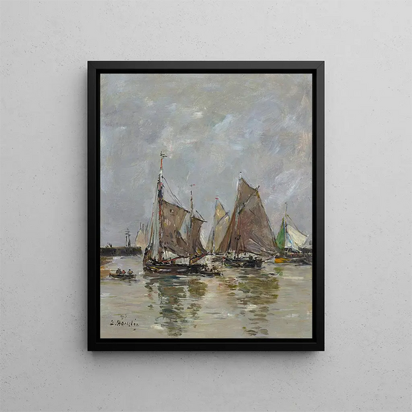 Trouville, wyposażenie rybaków sardynkowych - Eugène Boudin — oprawiony obraz na ścianie