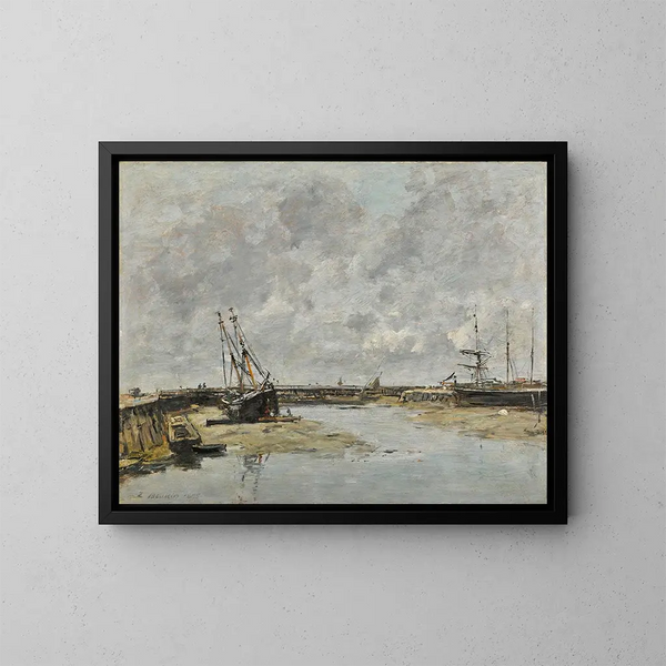 Trouville, molo przy niskim przypływie - Eugène Boudin — oprawiony obraz na ścianie