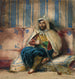 Mężczyzna w orientalnym garniturze palący na kanapie - Eugène Delacroix — widok dzieła