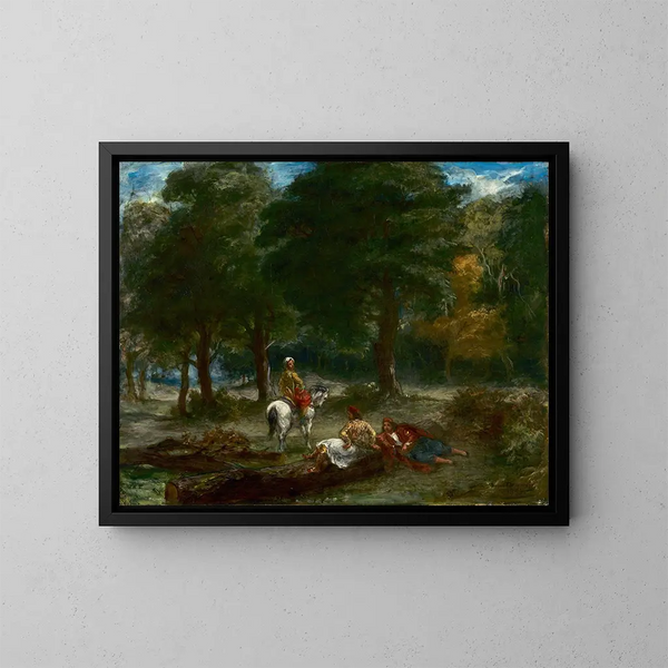Greccy jeźdźcy odpoczywający w lesie - Eugène Delacroix — oprawiony obraz na ścianie