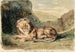 Leżący lew w krajobrazie - Eugène Delacroix — widok dzieła
