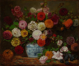 Eugne Delacroix - Still Life with Dahlias Zinnias Hollyhocks and Plums.webp