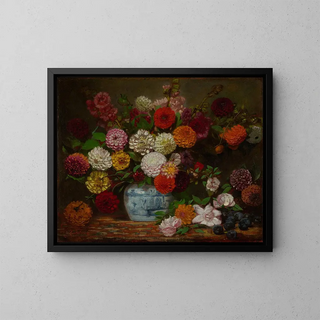 Eugne Delacroix - Still Life with Dahlias Zinnias Hollyhocks and Plums.webp