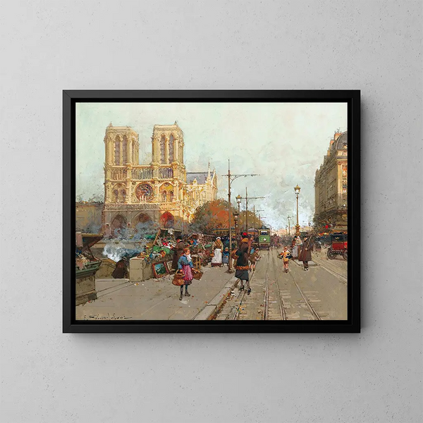 Notre-Dame de Paris widok z nabrzeża Montebello - Eugène Galien-Laloue — oprawiony obraz na ścianie