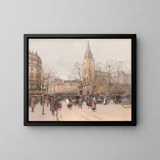 Widok na bulwary Saint-Germain-des-Prés - Eugène Galien-Laloue — oprawiony obraz na ścianie