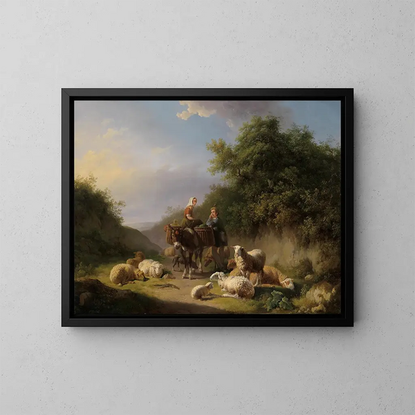Bergère et berger - Eugène Joseph Verboeckhoven — oprawiony obraz na ścianie