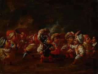 Faustino Bocchi - A group of costumed dwarfs in conversation and preparing for a battle.webp
