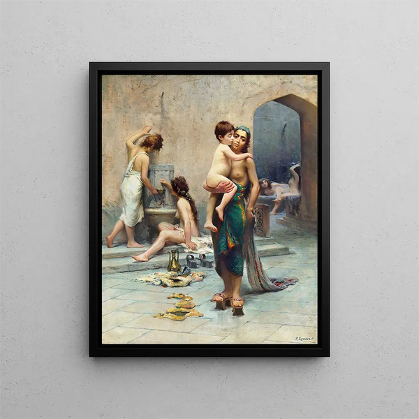 Hamam, le bain - Fausto Zonaro — oprawiony obraz na ścianie