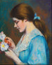 Kobieta aranżująca goździki - Federico Zandomeneghi — widok dzieła