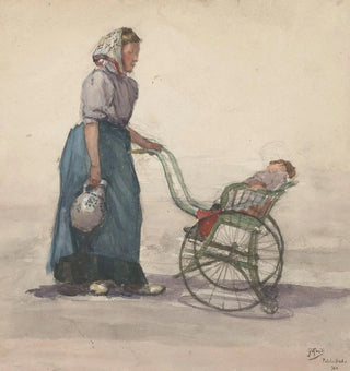 Femme avec cruche et poussette vers la droite - Johannes Abraham Mondt