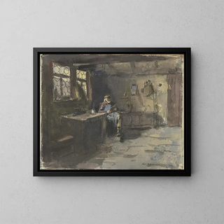Ferdinand Balzer - Alter sitzender Mann in einfachem Wohnraum lesend.webp