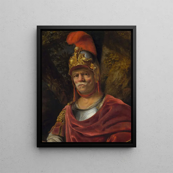 Mężczyzna w złotej hełmie Marsa - Ferdinand Bol — oprawiony obraz na ścianie