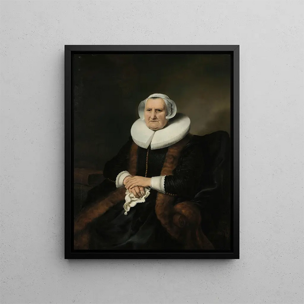portret starej kobiety, być może Elisabeth Bas - Ferdinand Bol — oprawiony obraz na ścianie